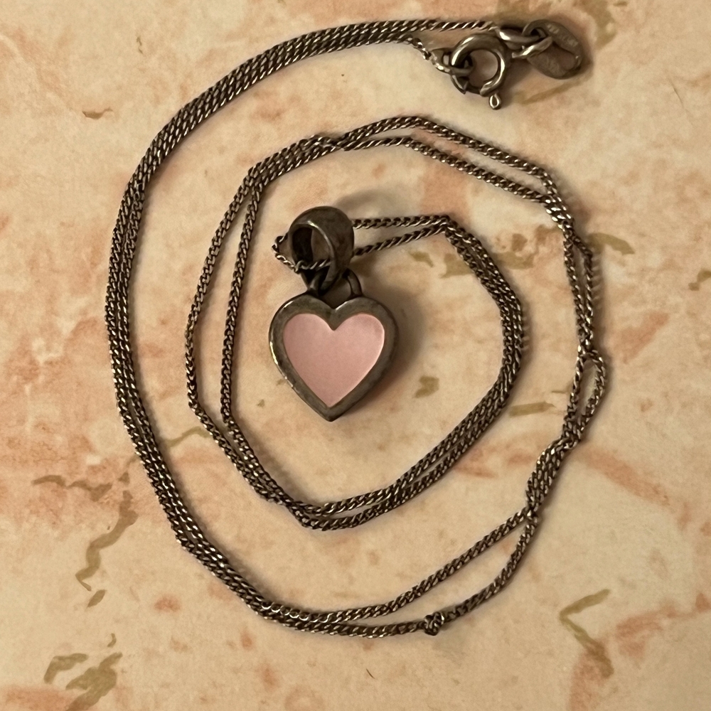 Heart Pendant Necklace with Pink Center